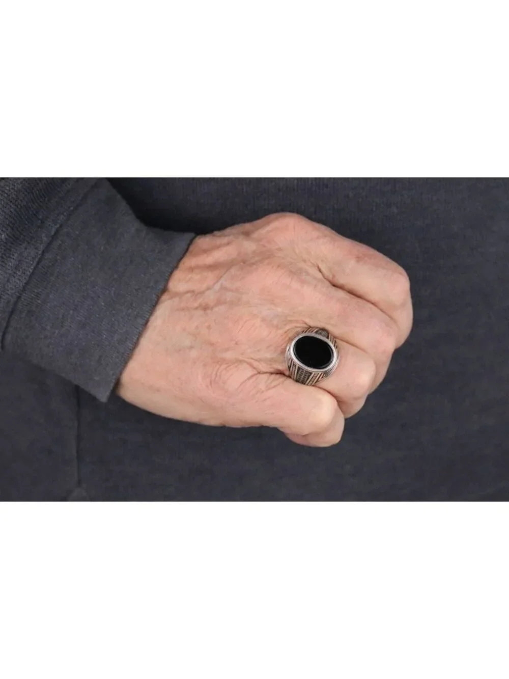 Men's Sterling Silver Black Onyx & Black Spinel Ring Size 11 3/4